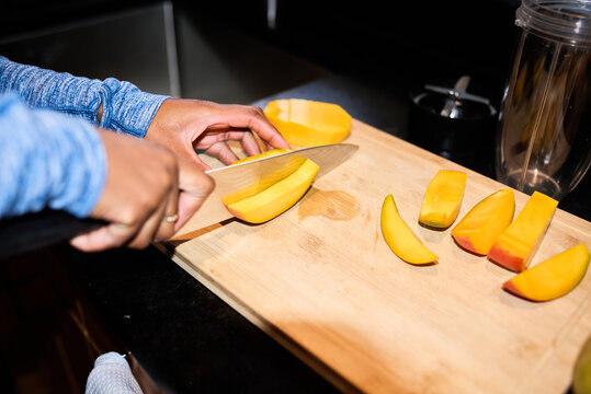Mango cutting close up