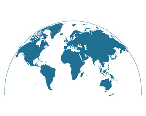 Naklejka premium A world map highlighting regions in a contrasting dark blue color against a light background