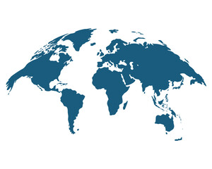 Fototapeta premium A stylized map of the world highlighted in a solid dark blue color.