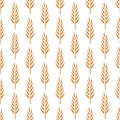 Fototapeta premium Vector Seamless Pattern with Agriculture Wheat and Cereal Ears on White Background. Organic Wheat, Rice Ear Design Template. Bread, Beer Packaging, Farming, Organic Food Concepts