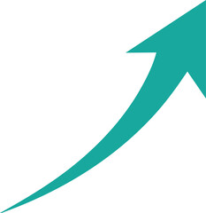 Teal curved arrow with a sharp point indicating upward trajectory on a white background