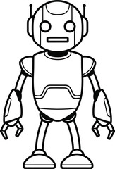 Fototapeta premium Outline Illustration of a Friendly Robot with Detailed Body vector