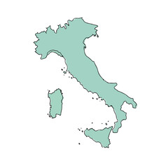 Map of Italy with Islands Outlined.