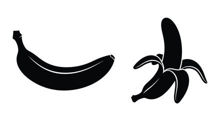 Two bananas one peeled depicted in a striking black silhouette © MDJAMAL