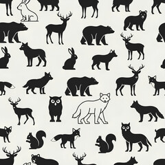 Seamless Pattern of Forest Animals Silhouettes on Light Background 4.