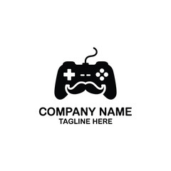 Stylized gaming controller with mustache and company branding elements © jasminartist