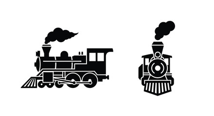 Two vintage steam locomotives depicted in a dark silhouette © MDJAMAL