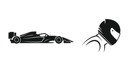 Racing car and helmet design in black a striking silhouette © MDJAMAL