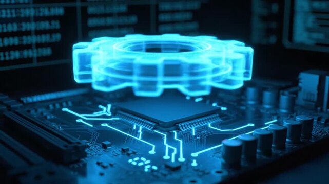 Futuristic Microchip with Gear Interface Concept for High Tech Computer Processing Power and Artificial Intelligence Applications Circuitry Design