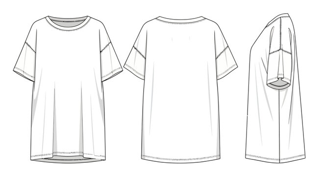 Oversized short sleeve t-shirt fashion technical drawing flat sketch template
