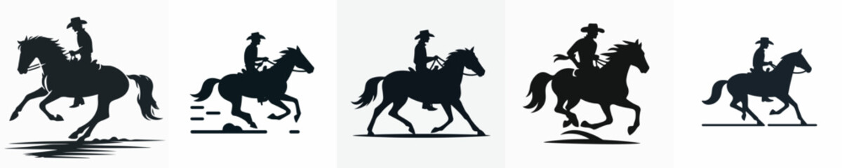 Fototapeta premium A Silhouette Cowboy Riding a Horse Vector Illustration