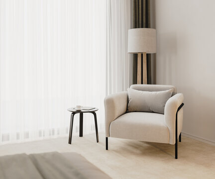 Hotel corner scene concept, hotel room interior, 3d render