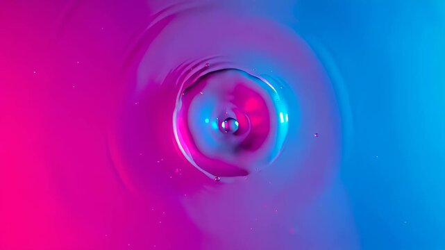 Water drop impacting a surface, sending out circular ripples across a vibrant gradient background for abstract concept.