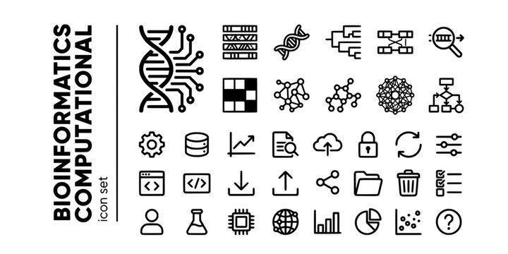 Bioinformatics Computational Science Bold Line Icons-Genome Sequence Protein Structure Phylogenetic BLAST Heatmap Interaction Network-20 Bioinformatics Icon Set Vector - Computational Icons