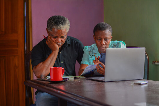 couple at home financial planning