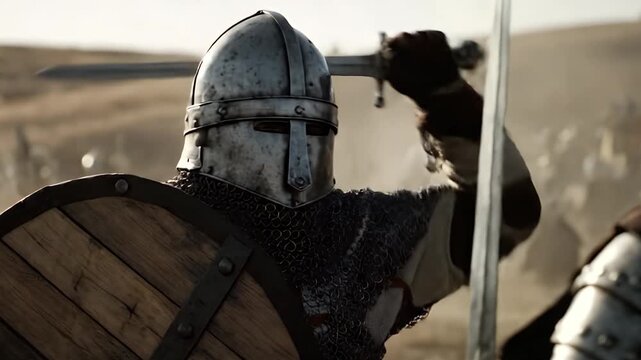 Intense Sword Fight Between Two Armored Warriors
