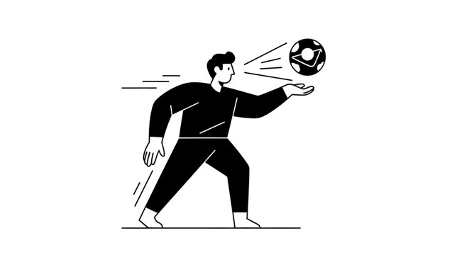 Man throwing a soccer ball with speed lines, active lifestyle illustration
