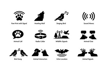 Obraz premium Wildlife communication icons: animal signals and interactions
