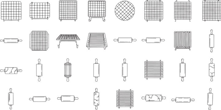 Collection of black line baking cooling racks and rolling pins baking rack wire rack grill rack