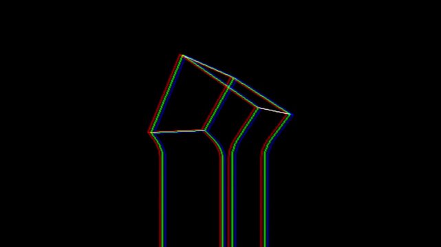 Retro style and pixelated 3d cube shape spinning animaton with distorted lines. and glitch effects