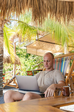 Remote work on a tropical terrace