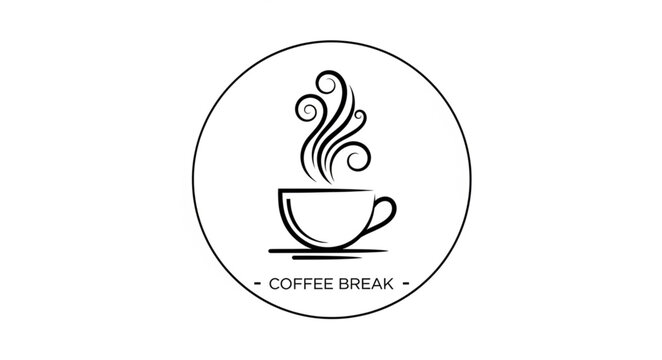 Coffee break logo design with a cup of coffee and steam in a circle.