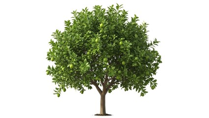 Lush round tree with green leaves and fruit. Perfect for nature, agriculture, farm, ecological, harvest, organic, biodiversity, concept.