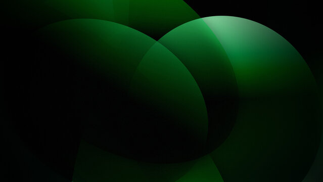 Abstract dark green translucent spheres with subtle light effects, creating a sense of depth and mystery.