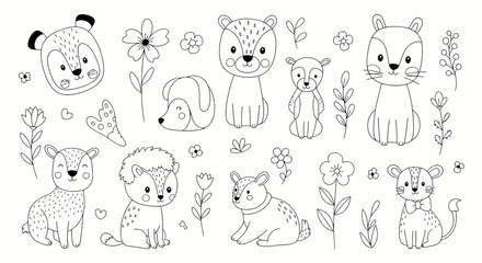 Cute Woodland Animals Collection, Hand Drawn Vector Illustrations for Kids © Salon