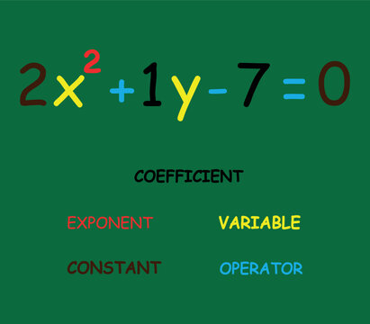 Elements of polynomial algebraic expressions. Vector illustration.