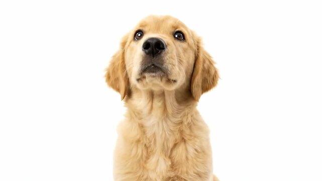 Golden Retriever Puppy Looking Up Isolated on White Background