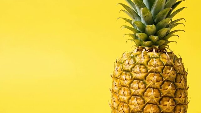 Ripe Golden Pineapple on Vibrant Yellow Background with Copy Space 4K