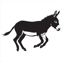 Fototapeta premium An energetic silhouette of a donkey in full stride, running and galloping, a clean white background Adobe Illustrator Artwork