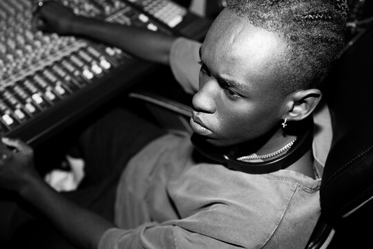 Black and White Portrait of Sound Engineer