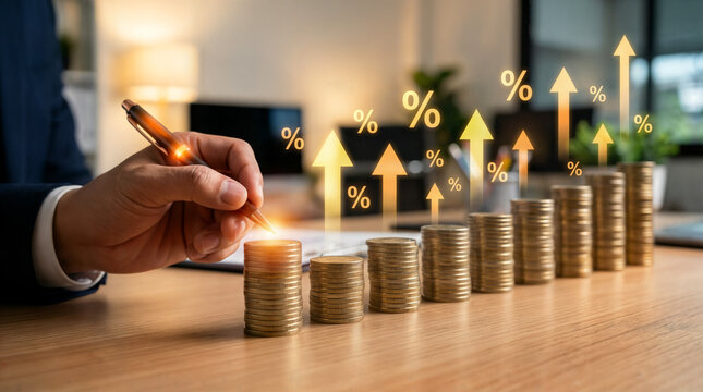 Percentage interest rates continue to increase, stocks and mutual funds, investment for retirement.Interest rate and dividend. 