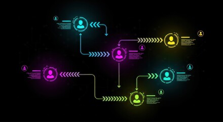 Obraz premium Digital Network Connections with Human Icons and Flowing Arrows