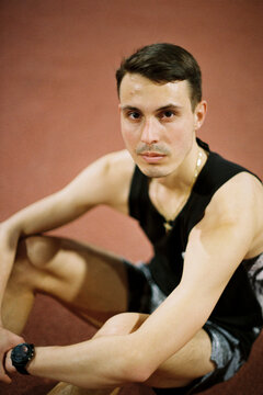 Man running indoor.