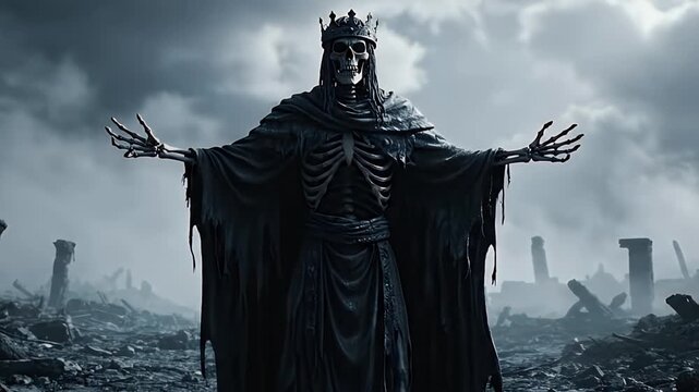 Ancient Skeletal King in Misty Wasteland
