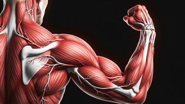Human Muscle Anatomy Flexing Arm Illustration.