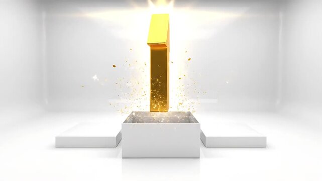 A golden 1 rising from an open box
