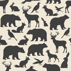 Obraz premium Seamless Pattern of Forest Animal Silhouettes on Beige Background 2.