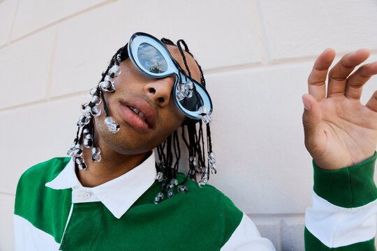 Expressive Fashion Pose with a Futuristic Edge