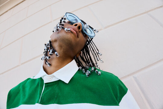 Avant-Garde Fashion Pose with Unique Styling