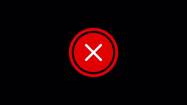 Animated Red X Mark Icon Pop-up in Circle Ring 4K Alpha Loop for Error Rejection or Incorrect Symbol Indicator