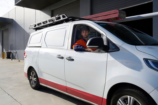 Worker in service van