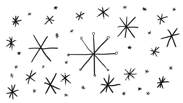 Black Hand Drawn Messy Doodled Asterisks Isolated on Transparent Background