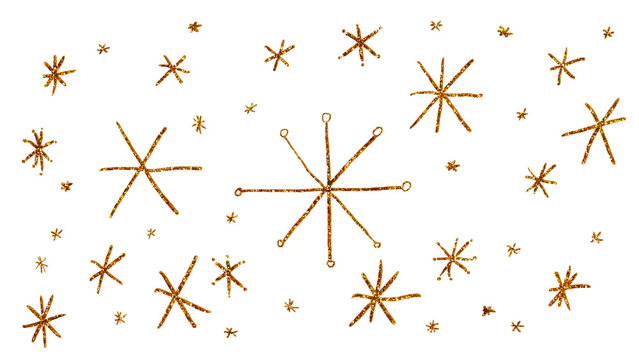Hand Drawn Messy Doodle Gold Asterisks Isolated 