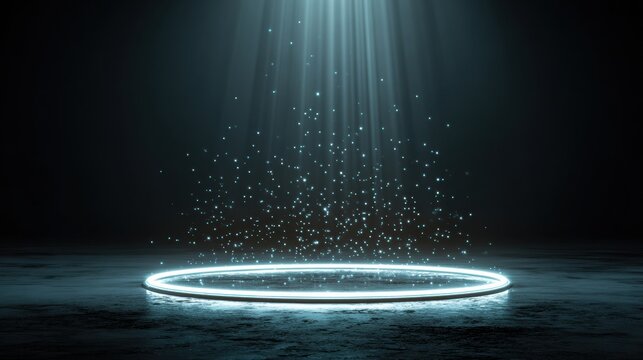 Recurring Revenue Flywheel is Shown as Glowing Energy Ring Producing Upward Data Particles in a Corporate Environment With Minimal Branding