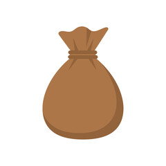 A simple brown drawstring pouch, often depicted as a money bag or sack, isolated on a white background