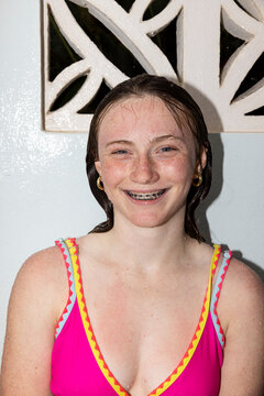 Pretty Teen girl portrait teeth braces 